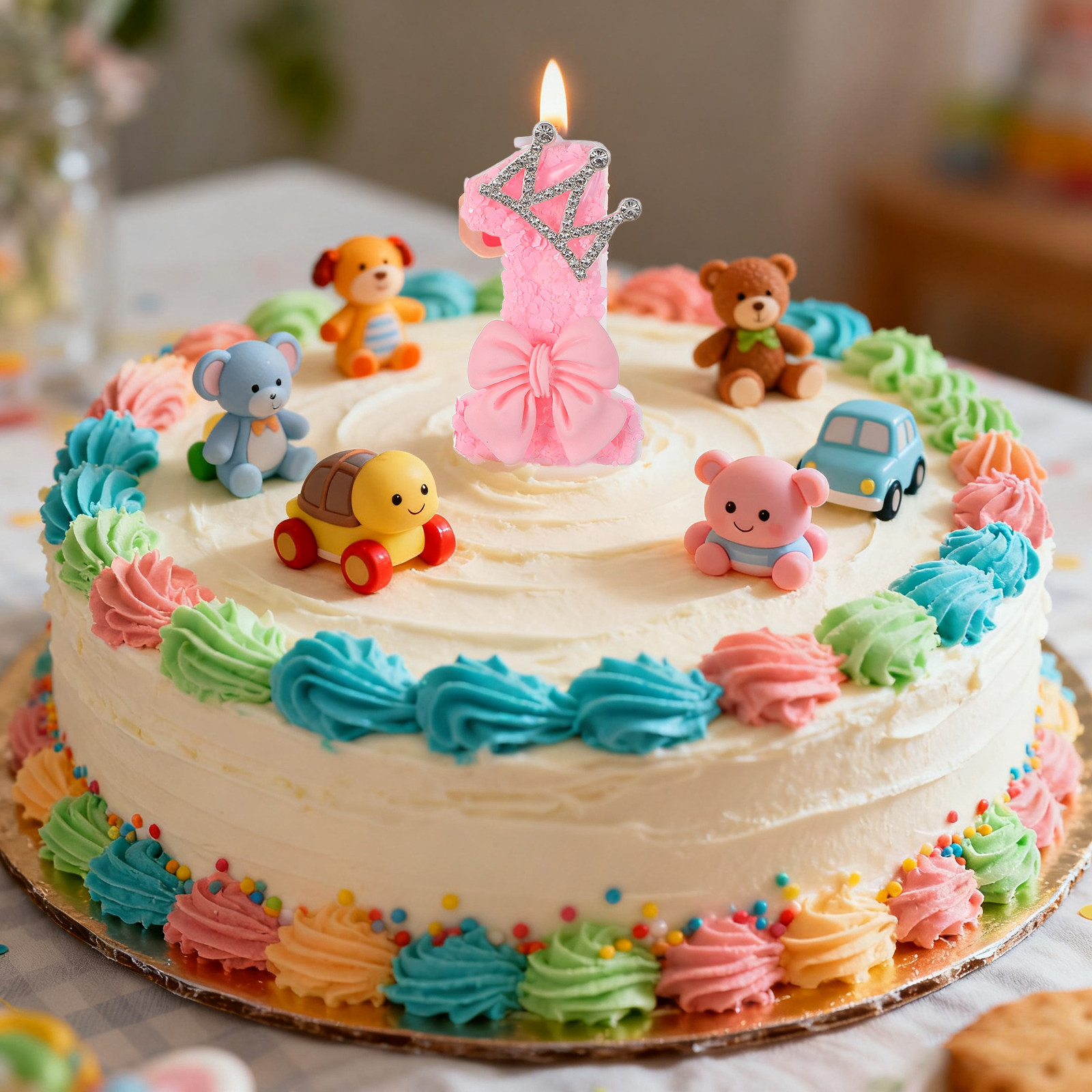 Soy Wax - Pink 1st Birthday Bow Crown Cake